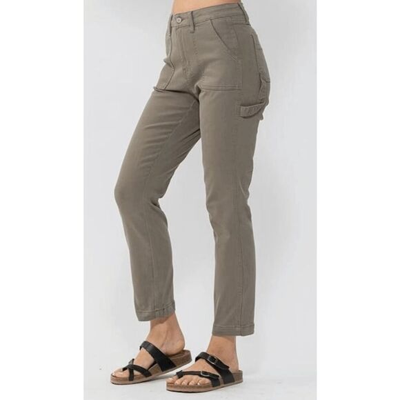 Judy Blue NWT Olive Utility Slim Fit Jeans High Rise Cuffed 27.5” Style JB88193 - Picture 3 of 6